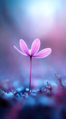 Aufkleber - Purple flower with a thin stem growing in a blurred blue and purple background, creating a magical and dreamy atmosphere