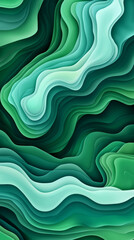 Leinwandbilder - Abstract background with curvy layers creating a topographic landscape in shades of green and turquoise