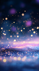 Poster - Sparkling purple and blue glitter creating festive holiday ambiance, soft bokeh lights adding enchanting Christmas mood