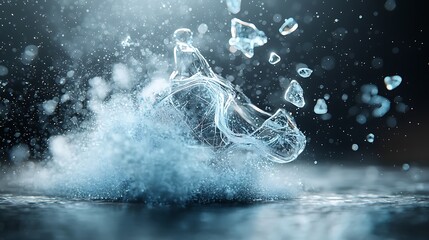 Poster - Frozen water explosion.  A powerful, icy burst of water droplets and ice shards, creating a mesmerizing frozen splash