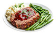 © Ahsan Raza - A hearty slice of traditional American meatloaf served with creamy mashed potatoes Isolated on transparent background PNG