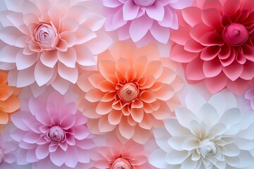 Poster - Charming Collection of Paper Lotus Flowers in Varying Shades of Pink and White with Elegant Design : Generative AI