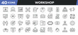 © Abbasy  Kautsar - Workshop icons set. Web line icons collection related teamwork, training meeting, coaching, seminar. Editable stroke. Perfect pixel vector illustration isolated on white background.