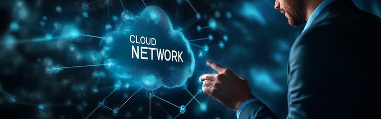 Fototapete - Image depicting a professional using touch technology to manage cloud network connections : Generative AI