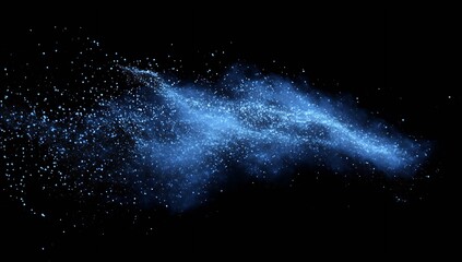 Poster - Stunning blue particles swirling gracefully in a mesmerizing cosmic cloud against a dark background : Generative AI