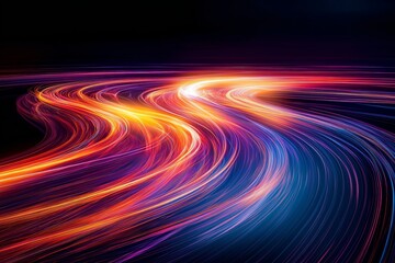 Aufkleber - Vibrant neon light trails forming dynamic waves on a dark background representing speed, energy, technology, futuristic motion, and abstract digital design, Generative AI