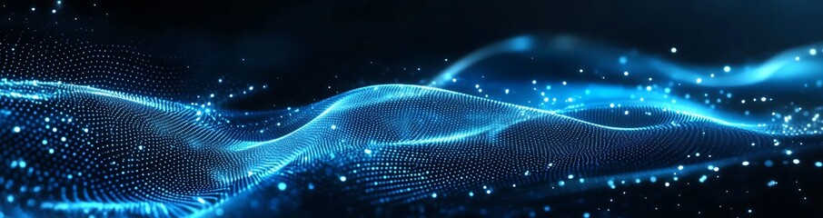 Leinwandbilder - Radiant blue wave forms shimmering against a dark background creating a captivating visual : Generative AI