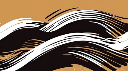 Wall Mural - abstract waves of black and white on tan background