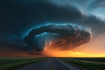 Poster - Unique swirling cloud formation lit by the sunset creating an awe-inspiring atmospheric effect : Generative AI