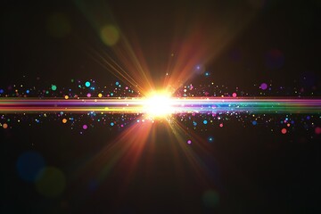 Leinwandbilder - An eye-catching light ray burst filled with colors creating a captivating abstract effect on a dark background : Generative AI