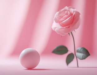 Poster - Beautiful pink rose and soft white sphere on a pastel background creation for elegant floral themes : Generative AI