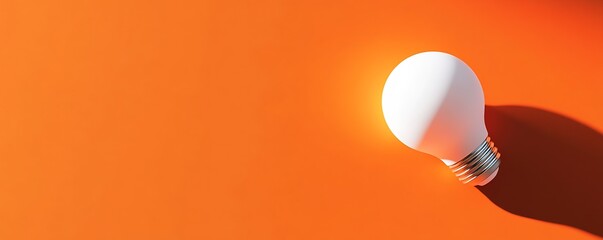 Fototapete - Softly illuminated white light bulb on rich orange surface creating a clean aesthetic : Generative AI