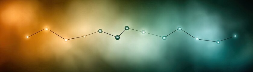 Wall Mural - glowing data points connected by line on blurred orange & blue background for presentations
