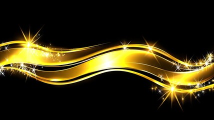 Wall Mural - golden wave design on black background