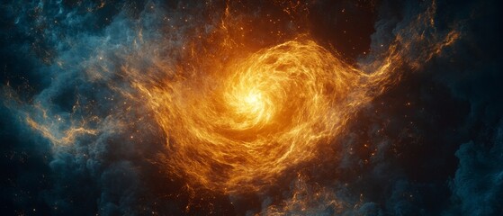 Wall Mural - a bright orange spiral in the sky with a blue background