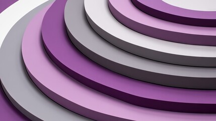 Wall Mural - abstract curved, layered platforms in purple, grey, and white tones forming a dynamic spiral pattern