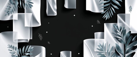 white translucent sheets pattern abstract on plain dark black background illustration design concept backdrop