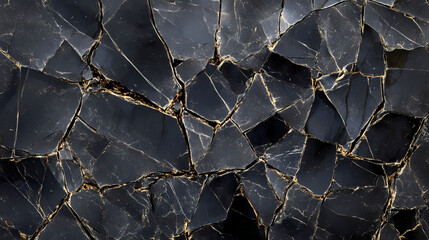 Wall Mural - Dark obsidian fractured surface: abstract geometric texture. Shattered Obsidian. Illustration