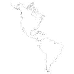  American continent map. Map of America continent  white color.