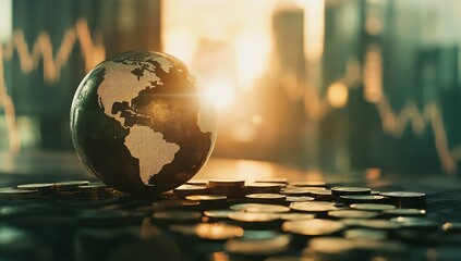 Aufkleber - Elegant globe with blurred cityscape representing global finance and market trends : Generative AI