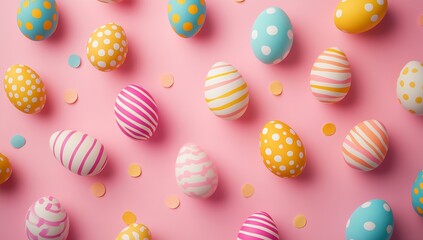 Poster - Colorful Easter Eggs on a Pink Background Creating a Fun and Festive Atmosphere for Celebrations : Generative AI
