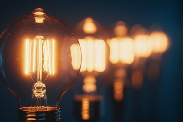 Aufkleber - Stunning close up of glowing vintage light bulbs capturing warm ambiance and intricate details in a dim environment : Generative AI