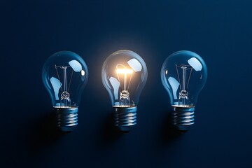 Aufkleber - Three vintage light bulbs on a dark background highlighting one illuminated bulb for creative lighting designs : Generative AI