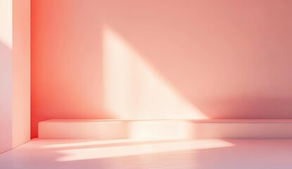 Aufkleber - Bright Pink Minimalist Interior with Soft Lines and Natural Light Streaming In : Generative AI