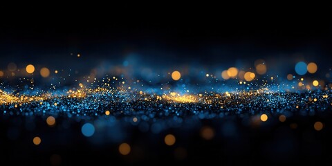 Wall Mural - Abstract image featuring scattered particles with blue and gold hues