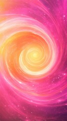 Wall Mural - Ethereal Swirl Abstract Pink and Orange Cosmic Vortex Background with Sparkling Stars