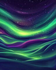 Wall Mural - Abstract Aurora Borealis Northern Lights in the Starry Night Sky - Green, Purple, and Blue Gradient Waves.