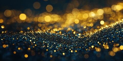 Wall Mural - Golden and blue sparkling particles creating a wave like pattern