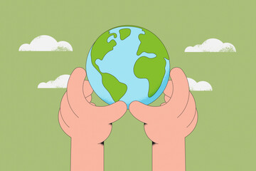 Aufkleber - Hand holding Earth Globe. Earth Day. The concept of sustainable development for business, ecology and environment protection. Flat vector illustration.