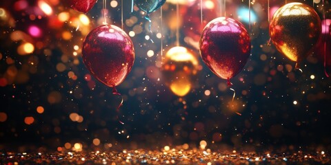 Wall Mural - Festive balloons with sparkling lights creating a celebratory atmosphere