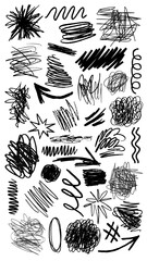 Wall Mural - png abstract black scribble set, transparent background