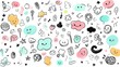 © dong - Hand-Drawn Background: Set of Adorable Doodle-Style Speech Bubbles, Playful and Creative Communication Design