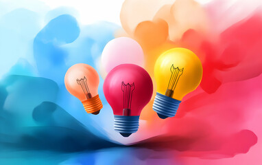 Wall Mural - colorful light bulbs against a vivid paint splash background, symbolizing creativity and innovative 