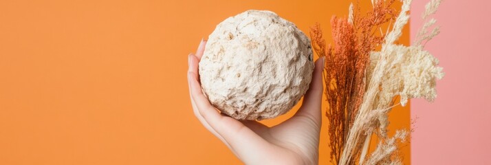 Poster - Minimal Artisan Texture Series Soft Organic Sphere with Natural Dried Botanicals - Sensory Wellness Content for Creative Lifestyle Branding