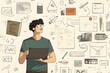 © ITrWorks - Person Using Laptop Surrounded by Sketch Drawings of Charts and Tools