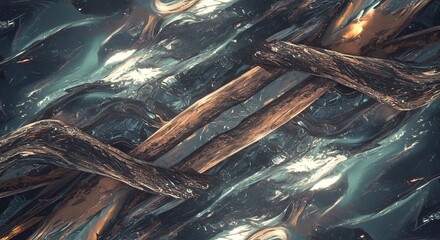 Poster - A painting of a dark blue background with a series of brown and black lines