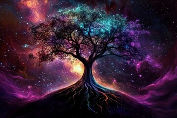 Wall Mural - explore the wonders of a universe where trees grow on celestial bodies.