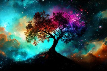 Wall Mural - explore the wonders of a universe where trees grow on celestial bodies.