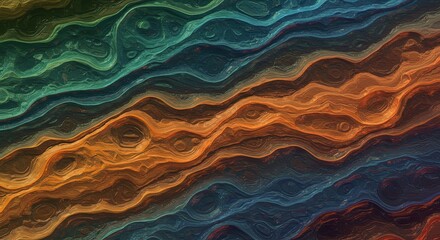 Poster - A colorful, abstract painting with a blue and orange stripe