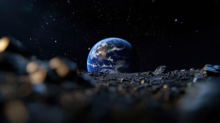 Wall Mural - an awe-inspiring view captures earth as seen from the lunar surface. craters and rocky terrain frame