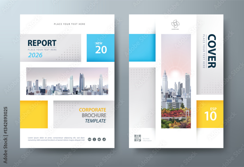 Blue and yellow Annual report brochure flyer design template vector ...