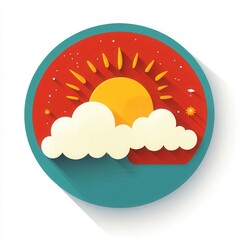 Sticker - vibrant sun and clouds in a modern flat design style illustration
