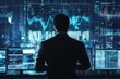 © AlAfiq - Business professional analyzing data trends on multiple screens in a high-tech office environment focused on finance and technology for strategic insights