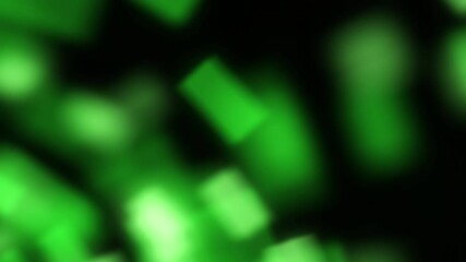 Wall Mural - green glowing abstract square particles passing by on black background. concept of data sharing tech