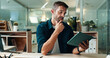 © CC/peopleimages.com - Tablet, thinking and reading with business man in office for planning, ui designer and app review. Developer solutions, reflection and research with person in agency for project idea and startup
