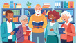 © Justlight - A group of seniors gathering at the local library to hold a conversation club practicing their language skills with each other and offering guidance and support to those learning. Vector illustration